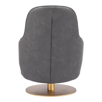 28" Gray And Gold Faux Leather And Faux Leather Swivel Arm Chair