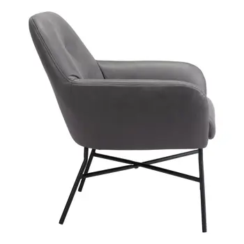 25" Gray And Black Faux Leather And Faux Leather Arm Chair