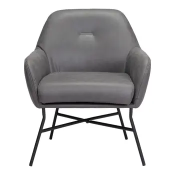 25" Gray And Black Faux Leather And Faux Leather Arm Chair