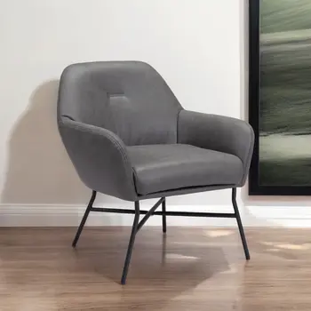 25" Gray And Black Faux Leather And Faux Leather Arm Chair