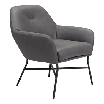 25" Gray And Black Faux Leather And Faux Leather Arm Chair