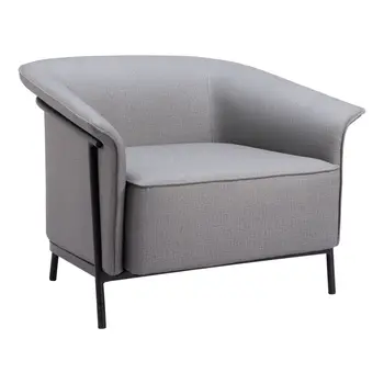 35" Slate Gray And Black Faux Leather Arm Chair