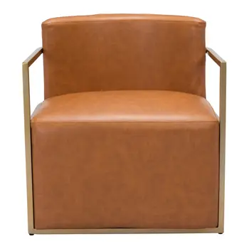 27" Brown And Gold Faux Leather And Faux Leather Arm Chair