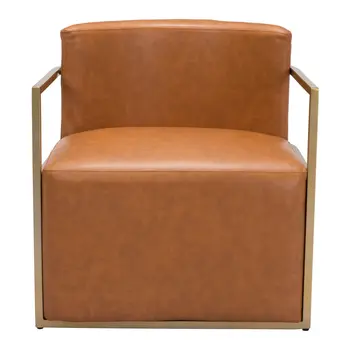 27" Brown And Gold Faux Leather And Faux Leather Arm Chair