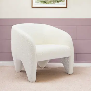 30" White Faux Shearling And Upholstered Arm Chair