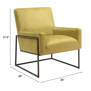26" Olive Green And Bronze Velvet And Upholstered Arm Chair