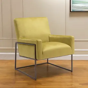 26" Olive Green And Bronze Velvet And Upholstered Arm Chair