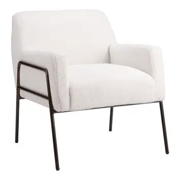 28" Cream And Bronze Faux Shearling And Upholstered Arm Chair