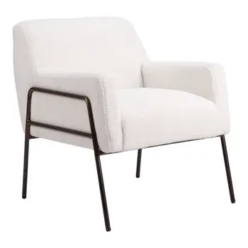 28" Cream And Bronze Faux Shearling And Upholstered Arm Chair