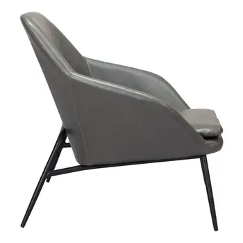 29" Gray And Black Faux Leather And Faux Leather Arm Chair