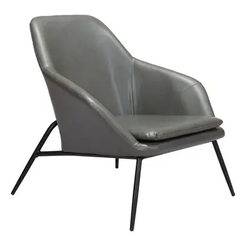 29" Gray And Black Faux Leather And Faux Leather Arm Chair