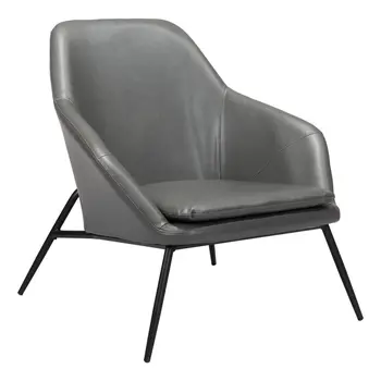 29" Gray And Black Faux Leather And Faux Leather Arm Chair