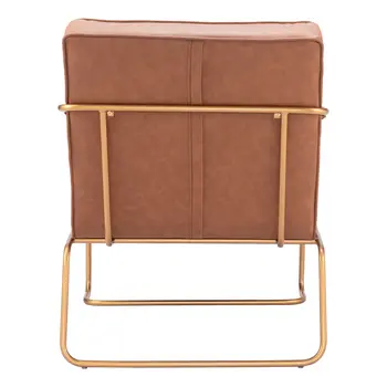25" Brown And Gold Faux Leather And Faux Leather Tufted Arm Chair