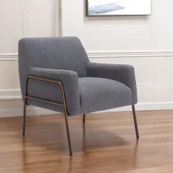 28" Gray And Bronze Faux Shearling And Upholstered Arm Chair