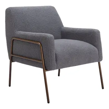 28" Gray And Bronze Faux Shearling And Upholstered Arm Chair