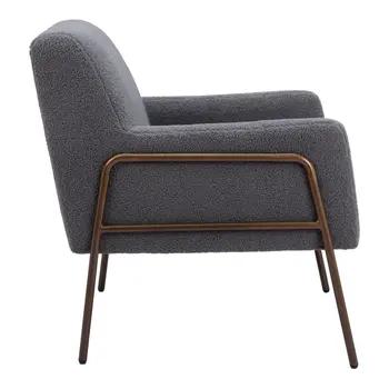 28" Gray And Bronze Faux Shearling And Upholstered Arm Chair