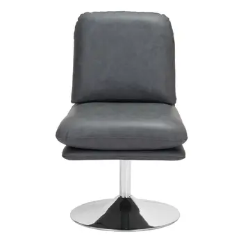 22" Gray And Silver Faux Leather And Faux Leather Side Chair