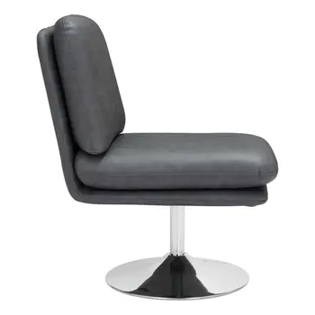22" Gray And Silver Faux Leather And Faux Leather Side Chair