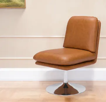 22" Brown And Silver Faux Leather And Faux Leather Side Chair