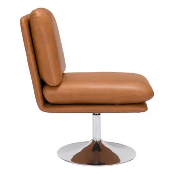 22" Brown And Silver Faux Leather And Faux Leather Side Chair