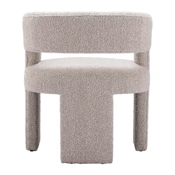 27" Beige Faux Shearling And Upholstered Arm Chair