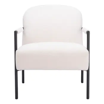 26" Ivory And Black Faux Shearling And Upholstered Arm Chair