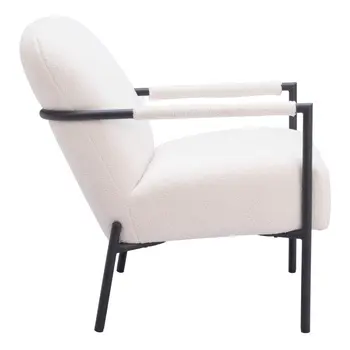 26" Ivory And Black Faux Shearling And Upholstered Arm Chair