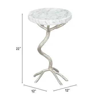 22" Silver And White Marble Round End Table