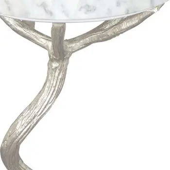 22" Silver And White Marble Round End Table
