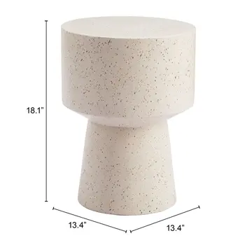 18" Beige Faux Stone Round Pedestal End Table
