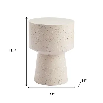 18" Beige Faux Stone Round Pedestal End Table