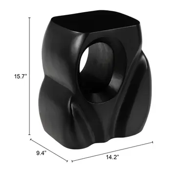 16" Black Solid Wood Figurine End Table