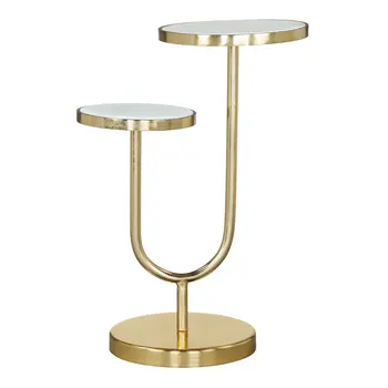22" White And Gold Marble And Iron Two Tier Round End Table