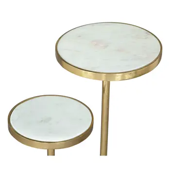 22" White And Gold Marble And Iron Two Tier Round End Table