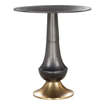 21" Black And Gold Aluminum Round Pedestal End Table
