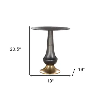 21" Black And Gold Aluminum Round Pedestal End Table