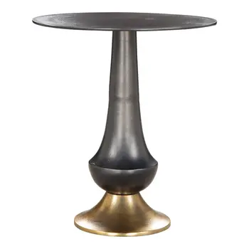 21" Black And Gold Aluminum Round Pedestal End Table
