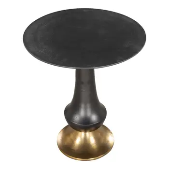 21" Black And Gold Aluminum Round Pedestal End Table