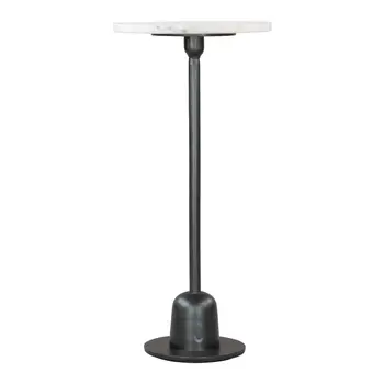 25" White And Black Marble And Aluminum Round Pedestal End Table