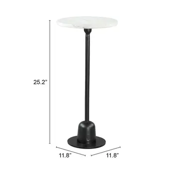 25" White And Black Marble And Aluminum Round Pedestal End Table
