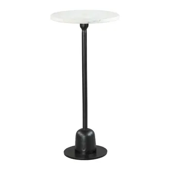 25" White And Black Marble And Aluminum Round Pedestal End Table