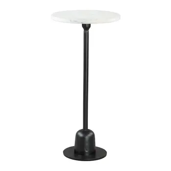 25" White And Black Marble And Aluminum Round Pedestal End Table