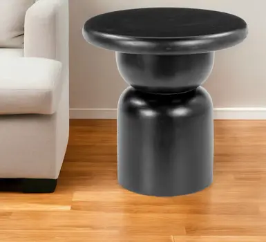 20" Black Solid Wood Round Pedestal End Table