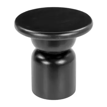 20" Black Solid Wood Round Pedestal End Table