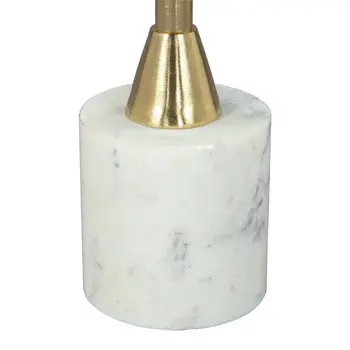 22" Black White And Gold Wood Marble And Iron Round Pedestal End Table