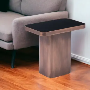 18" Black And Bronze Glass And Steel Pedestal End Table