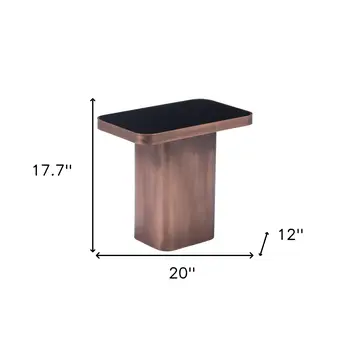 18" Black And Bronze Glass And Steel Pedestal End Table