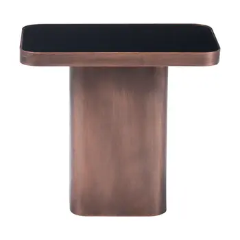 18" Black And Bronze Glass And Steel Pedestal End Table