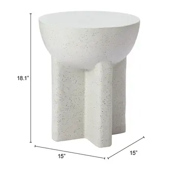 18" White Faux Stone Round Pedestal End Table