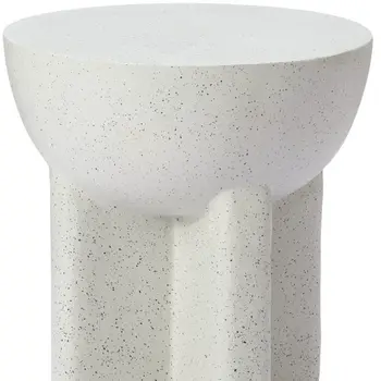 18" White Faux Stone Round Pedestal End Table